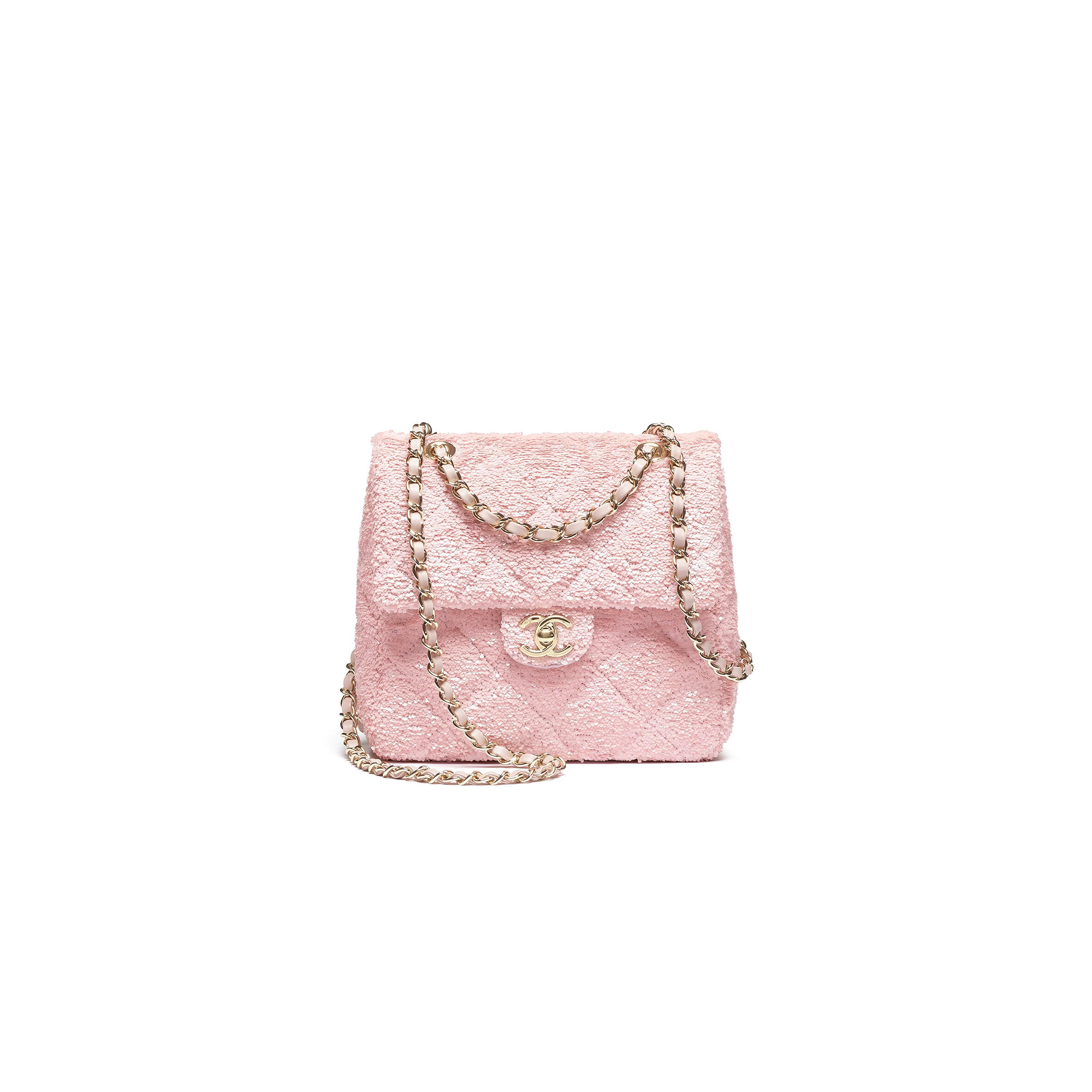 Ch**el quilted sequins & gold-tone metal pink backpack as5711 (21*17*7cm)